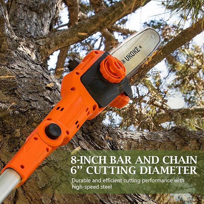 Ukoke Powerful 40V 8-Inch Cordless Pole saw with 2.0Ah Battery and Charger Included - Make Tree Trimming a Breeze!