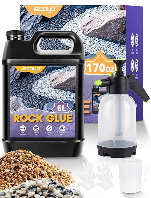 ISTOYO Rock Glue 5L for Landscaping, Pet & Plant Safe, Non-Toxic Mulch Glue, Easy Spray Use, Locks Mulch, Pea Gravel, Stones, Straw & Wood Chips for Paths, Patios & Gardens