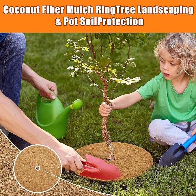 11.8 Inch Coconut Fiber Mulch Ring, 6 Pcs Tree Protector Mats, Coco Coir Mulch Mat Tree Guards, Plants Disc Soil Cover for Landscaping and Indoor Outdoor Gardening Pot