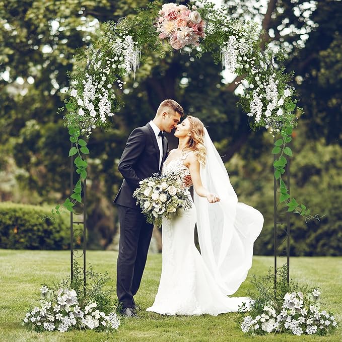 7FT Black Garden Arbor Trellis, Outdoor Metal Garden Arch for Climbing Plants Flowers Vines, Metal Lightweight Wedding Decoration Frame Archway for Lawn Bridal Party Ceremony Holiday Event