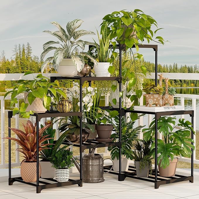 Plant Stand Indoor Plant Shelf Outdoor Metal Plant Rack for Multiple Plants 9 Pots Ladder Plant Pot Holder for Living Room Patio Garden Home Decor