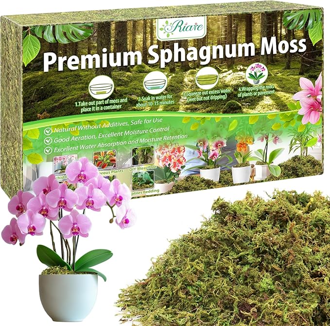 Riare 7OZ Premium Sphagnum Moss for Plants- 10QT Natural Dried Plant Moss for Potted Plants, Orchid Moss for Repotting, Soft Green Decorative Moss for Succulents, Reptiles & DIY Crafts