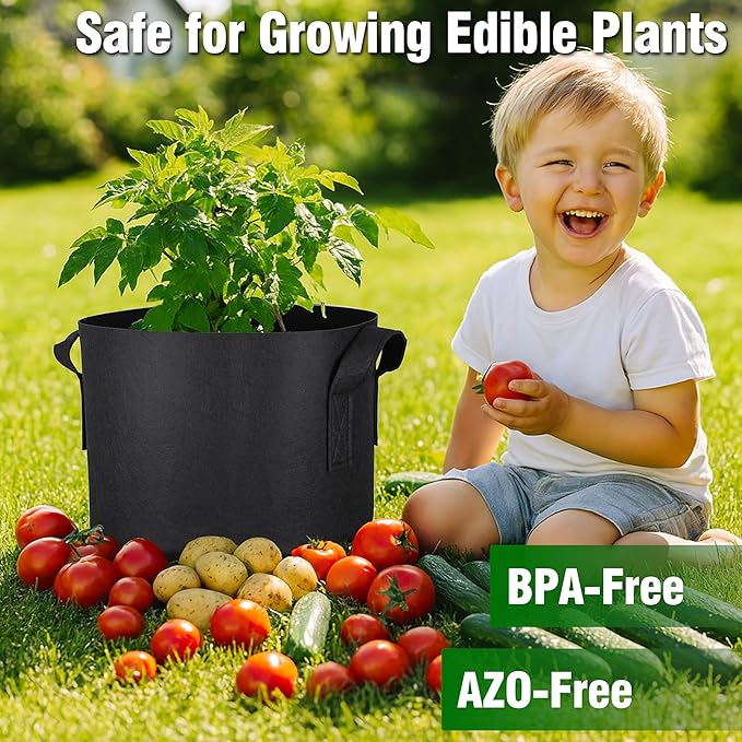 PHYEX 12-Pack 5 Gallon Grow Bags, Heavy Duty Fabric Pots with Handles, Reusable Plant Bags for Vegetable, Herbs & Flowers, BPA-Free, Breathable, Durable