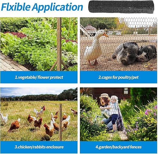 1/2 Inch Black Wire Mesh Roll - 72'' x 100' Chicken Wire Fence, 21 Gauge Hardware Cloth Poultry Netting for Garden/Animal Barrier/Rabbit/Floral/Chicken Coop/DIY Projects
