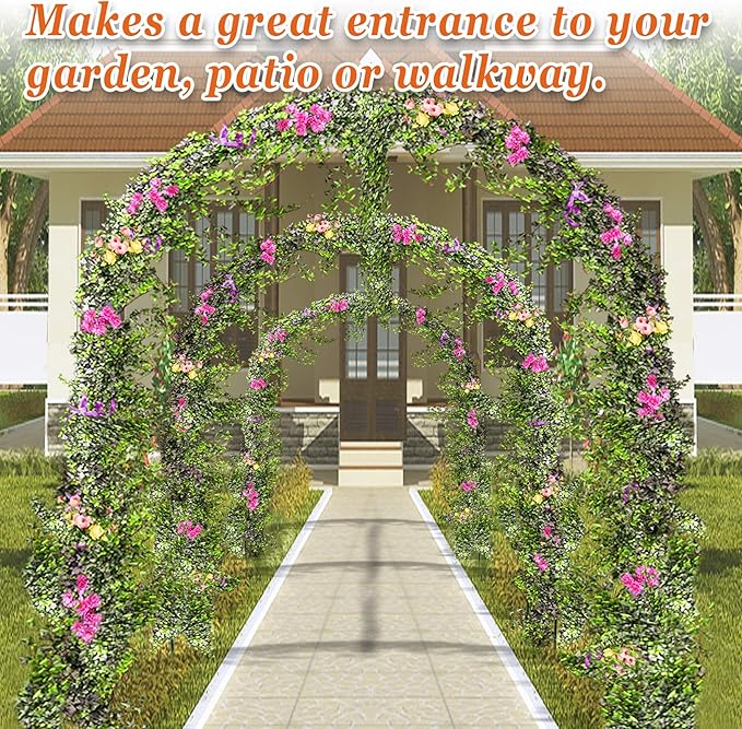 Strong Camel Steel Garden Arch Metal Garden Arch Multi-Size Climbing Plants Arch Arbor (19.6'x 7' x 7.2')