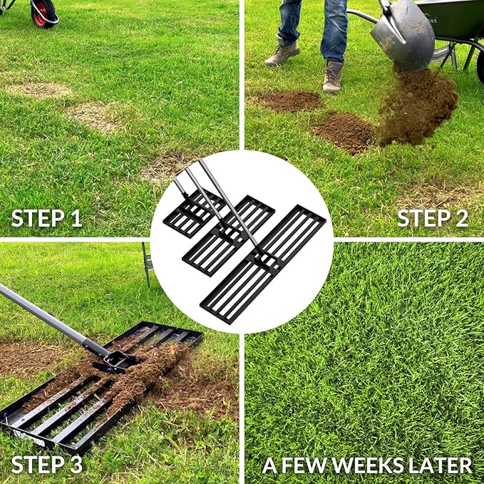 Walensee Lawn Leveling Rake, 7FT 45"x10" Levelawn Tool, Heavy Duty Effort Saving Lawn Level Tool, Steel Handle Lawn Leveler for Yard Garden Golf Course, Ease Level Soil Sand Dirt Surfaces