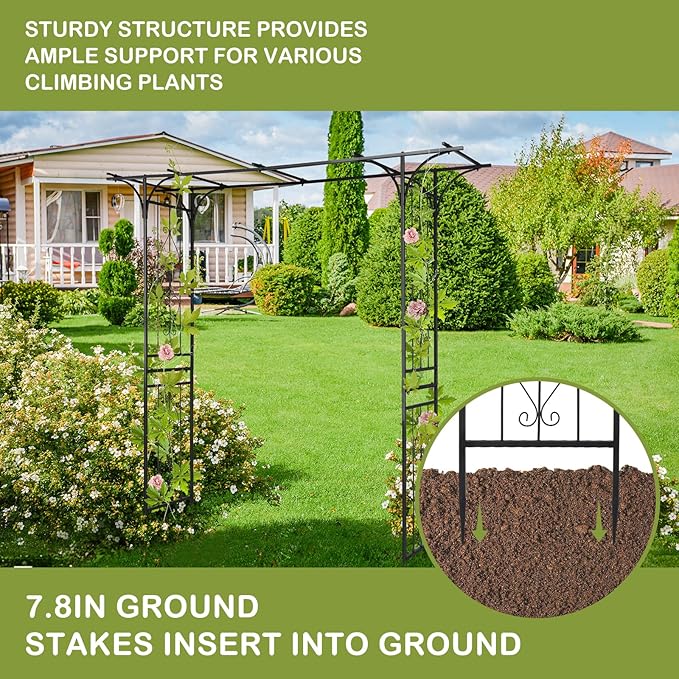 Outvita 7Ft Garden Arch Arbor, Steel Frame Stand Trellis, Arbour Archway for Wedding Ceremony Decoration Plant Climbing Rose Vines Lawn Courtyard Patio Black