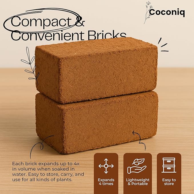 Premium Coco Coir Bricks 6 Pack - Lightweight Cocopeat for Garden Soil, Compressed Coconut Fiber Brick for Potting, Gardening, Planting, Seed Starting, Indoor & Outdoor Plants, Set of 6
