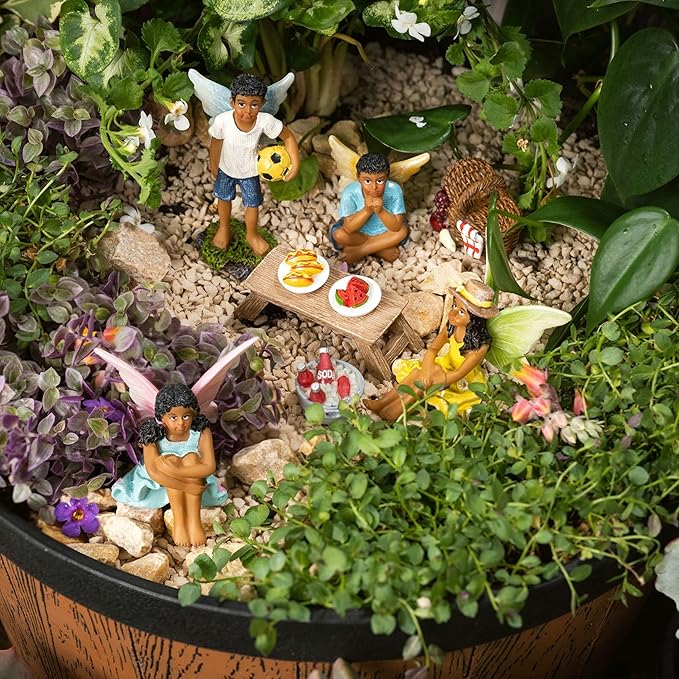 PRETMANNS Fairies for Fairy Garden – Cute Accessories for an Outdoor Miniature Garden – Boy & Girl Fairy Kit - 9 Colorful & Beautifully Crafted Pieces