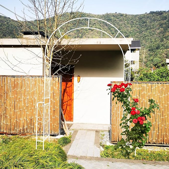 Metal Garden Arch, Assembly Garden Arbor Trellis Climbing Plants Support Rose Arch Outdoor Wedding Arch Party Events Archway (W55'' x H94.5'', Cream White)