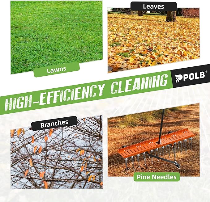 48" Tow-Behind Dethatcher with 24 Spring Steel Tines, Pull Behind Lawn Tractor Mower Grass Rake for Yard, Garden, and Farm Care – Removes Thatch, Leaves, and Pine Needles-Orange