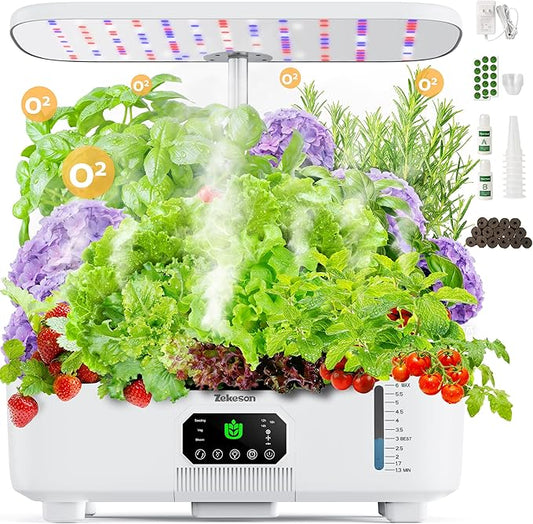 Misting Hydroponic Growing System Kit 15-Pods Indoor Smart Herb Garden Planter with LCD Touch Panel 6L Large Tank for Herb/Vegetables/Flowers/Fruits,Birthday&Christmas Gifts for Gardening Beginners