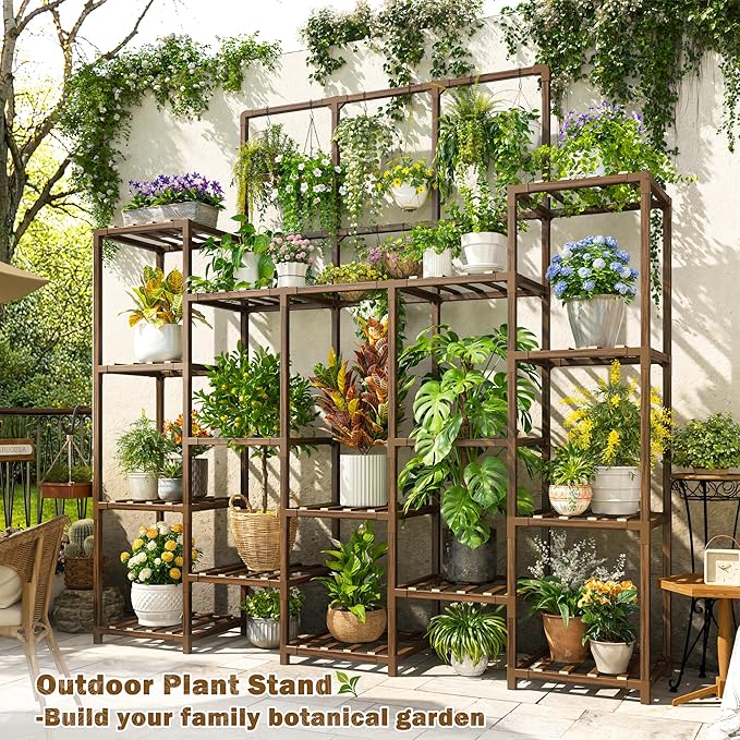 EnHomee Plant Stand Indoor Tall Plant Stand Outdoor Large Wood Plant Shelf Indoor for 22 Pots Plants,4-tiers Plant Holder for Patio Living Room Gardening Balcony, 55.9" Wx63.1 Hx11.78 D