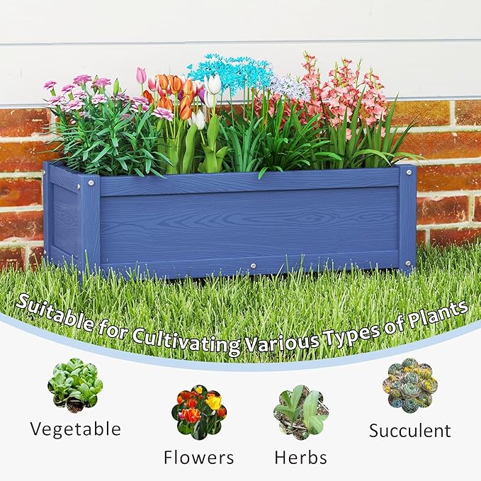 HDPE Raised Planter Box Outdoor,Rot-Resistant and Non-Cracking,Raised Beds for Gardening 29.5 * 14.4 * 9.8 in for Yard,Lawn,Outdoor Planter Boxes Rectangle with Drainage Holes Navy