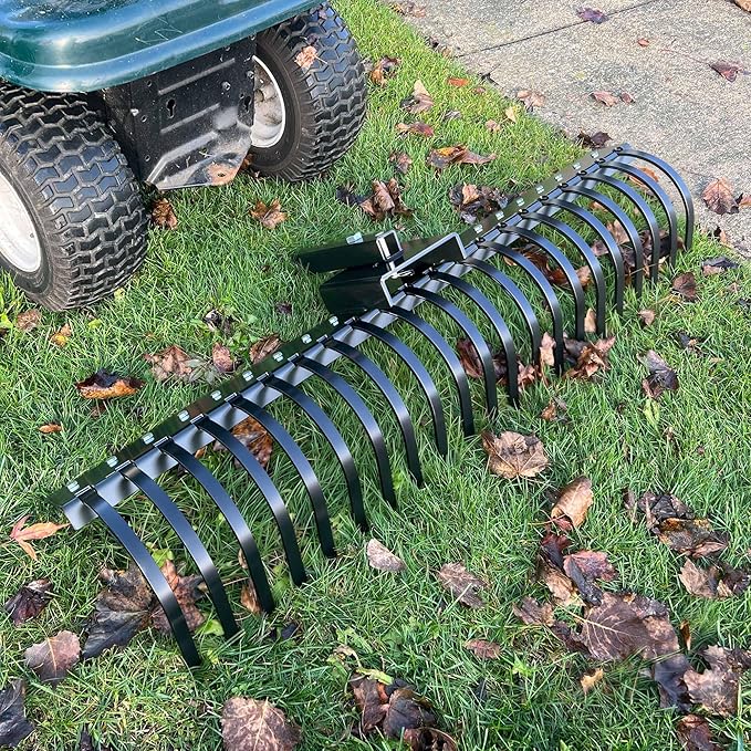 YITAMOTOR 60" Tow Behind Landscape Rake, 2" Receiver Lown Dethatcher Rack with 21 Steel Tines for ATV/UTV & 3-Point Hitch Systems Tractor, Features to 48" or 60" Toolbars for Leaves, Debris, Grass