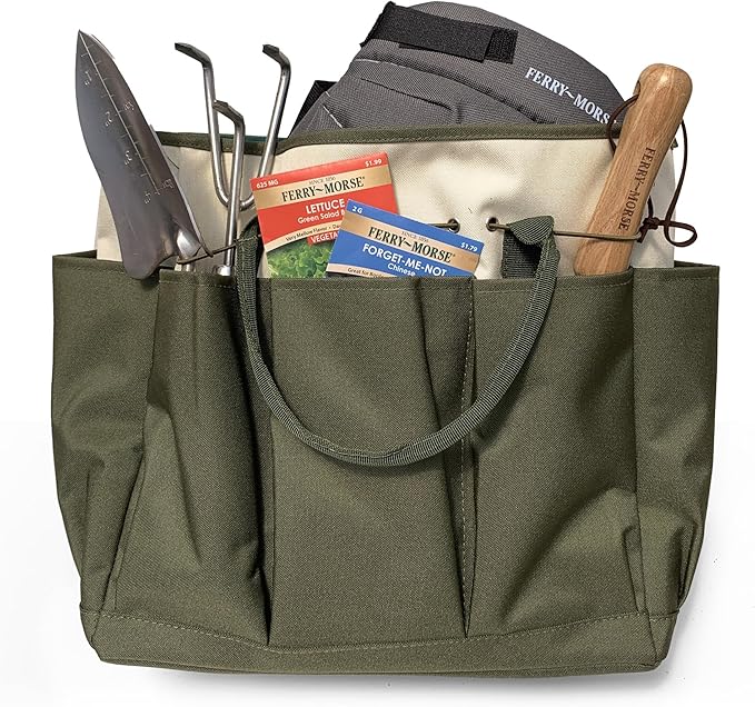 Ferry Morse Garden Tool Bag, 8 Pockets Gardening Bag, Heavy Duty Garden Tote Caddy