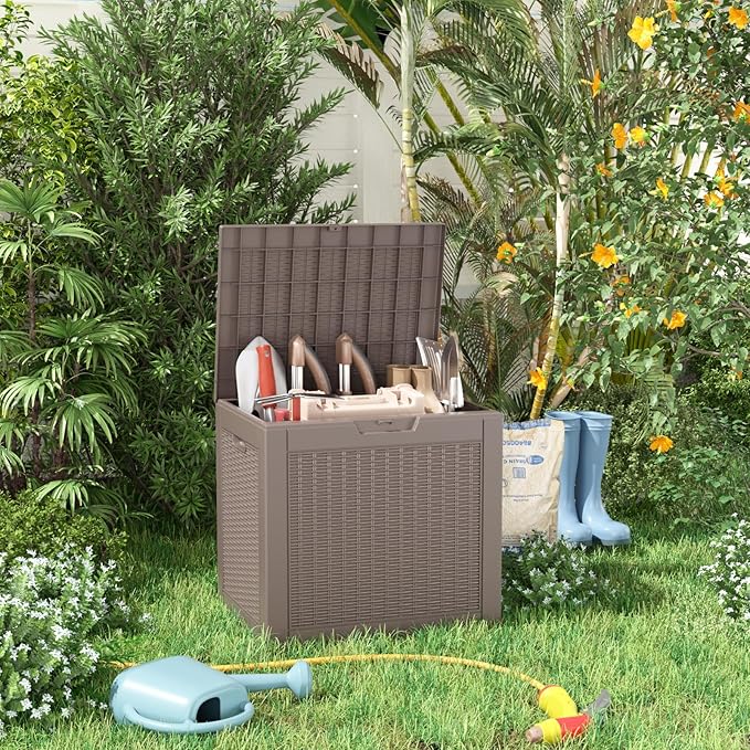 EasyUp 30 Gallon Outdoor Deck Box Waterproof, Lager Patio Storage Box Indoor and Outdoor Use,Resin Storage Bin for Patio Furniture Cushions Garden Tools, Package Delivery,UV Resistant（Gray-Off Site）