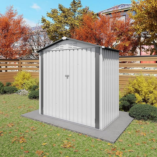 6x3.5 FT Outdoor Storage Shed, Small Metal Garden Shed with Window, Outside Tool Sheds with Lockable Hinged Doors, Waterproof Storage Building with 4 Air Vents for Backyard, Patio, Lawn, White