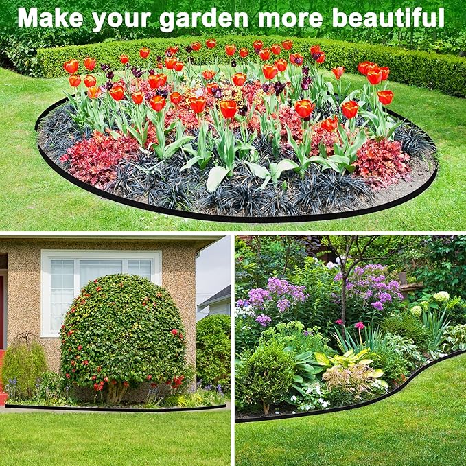 1.5 Inch Garden Edging Border 100FT, Plastic Edging for Landscaping with 120pcs Spikes