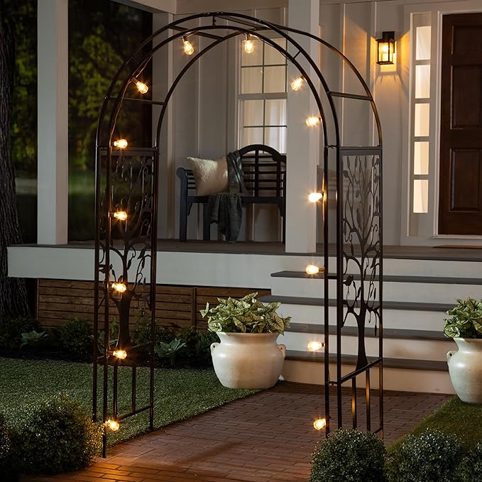 Plow & Hearth Arch Metal Outdoor Garden Arbor, 84 inches Tall, Iron Trellis Lattice for Climbing Plants, Wedding Arch, Outdoor Patio Décor (Tree of Life)