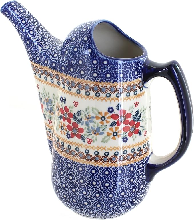 Blue Rose Polish Pottery - Red Daisy Watering Can - 9" Tall - Polish Pottery Watering Can, for The Garden, Patio or Indoor Décor
