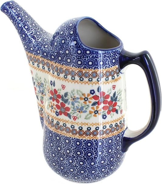 Blue Rose Polish Pottery - Red Daisy Watering Can - 9" Tall - Polish Pottery Watering Can, for The Garden, Patio or Indoor Décor