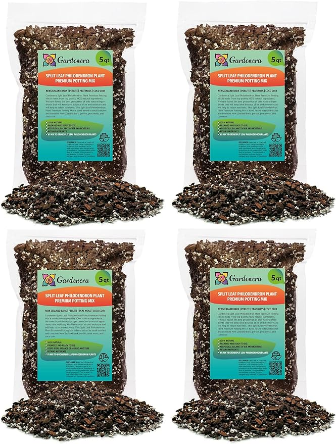 Gardenera Split Leaf Philodendron Soil Mix - Trusted by Gardening Experts for Healthy and Strong Plants - 20 Quart (4 Bags of 5 Quart)