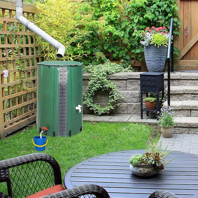Collapsible Rain Barrel, 100 Gallon Portable Rainwater Collection System, Rain Water Barrel Collector with Volume Scale Mark, Two Spigots and Overflow Kit, Rain Catcher Barrel for Garden, Green