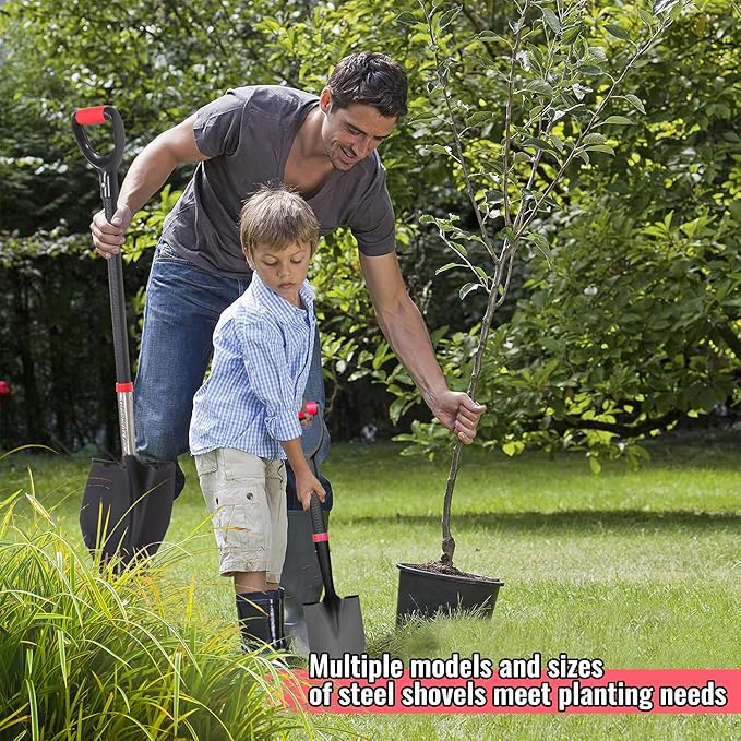 SHARK ATTACK Heavy Duty Garden Shovel 43.3 inch with D-Grip Handle, 10.04'' Serrated Steel Blade for Digging and Landscaping, Beach Shovel, Car Snow Shovel
