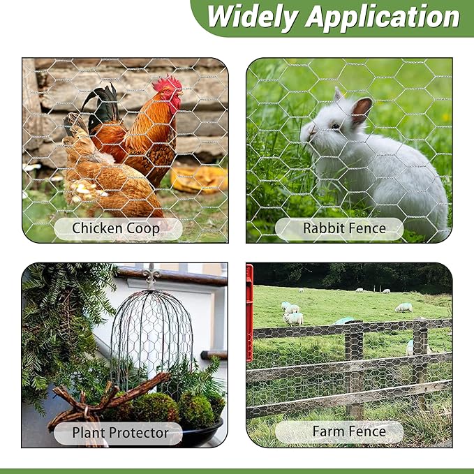 Chicken Wire Fencing Mesh, Galvanized Hexagonal Floral Chicken Wire, Outdoor Anti-Rust Chicken Wire Poultry Netting for Garden Fence (1.5 ft x 100 ft, Hot-Dipped)