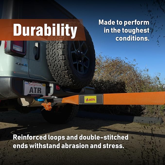 ATR Tree Saver Strap 3.5" x 8ft – 36,000 lbs Break Strength, Heavy Duty Tow Strap for Winch, Off-Road Recovery, Truck, Jeep, Short Polyester Recovery Rope with Loops