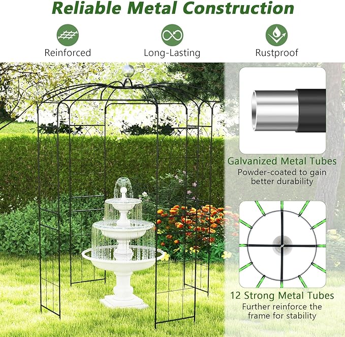 Giantex Birdcage Shape Gazebo - 9.4' H x 6.8' W Metal Arch Trellis for Climbing Plants Clematis Vines, French Style Pergola Pavilion Garden Arbor for Weddings Photoshoots Ceremony Party Outdoor Decor