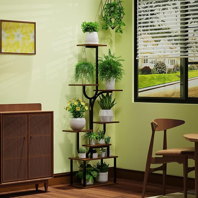 Plant Stand Indoor, 8-Tiered Corner Plant Rack Indoor with grow light, 61.42" metal Plant display shelves, Tree-Shaped Flower Ladder for Home, Patio, Living room