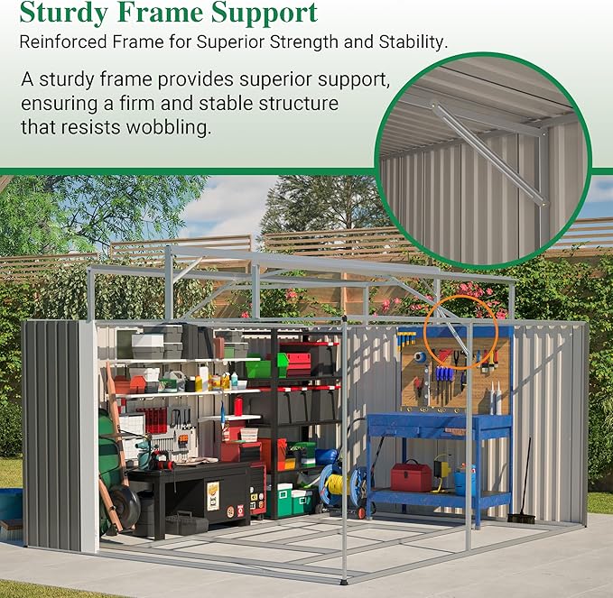 10×12 FT Outdoor Storage Shed,Heavy-Duty Metal Shed with Floor Base,All Weather Waterproof Tool Shed W/Diamond Roof & Windows,Lockable Double Door & 4 Air Vents,for Backyard,Patio,Lawn,Gray