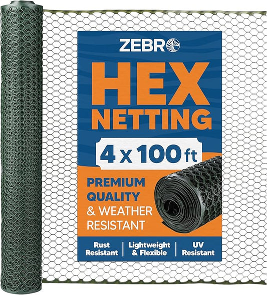 Zebro Plastic Chicken Wire Fence – Flexible Poultry Netting & Garden Fence for Large Chicken Coops, Farm Use, Pet Enclosures & Agriculture – Weatherproof & Rust-Free - 4' x 100' Green