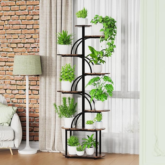 Plant Stand with Grow Light, Sturdy 61" Tall Plant Shelf Indoor, 8 Tiered Plant Shelves with Grow Lights, Large Indoor Plant Stands for Multiple Plants, Black Oval Display Rack for Home Decor