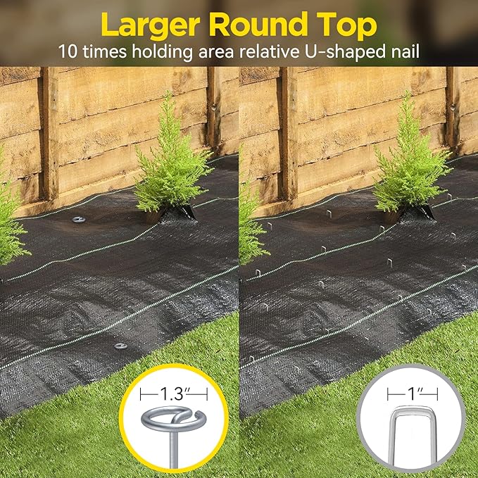 Landscape Fabric Pins, Thickened 8 Gauge Circle Top Landscape Pins, Not Easy to Bend 6 inch Galvanized Landscape Fabric Stakes, More Holding Power Than U-Shape Garden Staples (40)