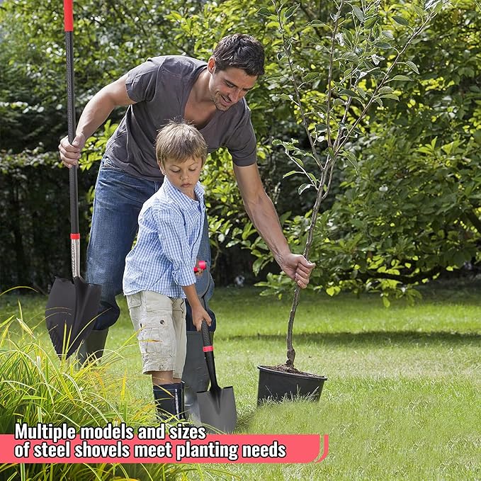 SHARK ATTACK 5-Piece Steel Shovel Set with Non-Slip Handle and D-Grip Handles - Multi-Size Garden Shovels with Powder Coating for Digging, Planting & Car Emergency