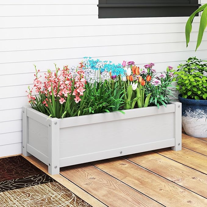 HDPE Raised Planter Box Outdoor,Rot-Resistant and Non-Cracking,Raised Beds for Gardening 29.5 * 14.4 * 9.8 in for Yard,Lawn,Outdoor Planter Boxes Rectangle with Drainage Holes White
