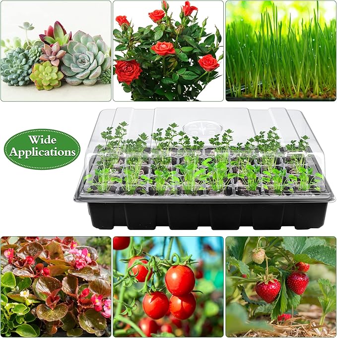 3 Pack Seed Starter Tray Kit 120-Cells Germination Starter Tray with Humidity Dome and Base Including 120 Peat Pellets, Plant Labels, Tool, Plastic Plant Growing Tray for Garden Planting, Black