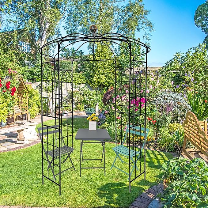 Metal Gazebo Birdcage Shape, Garden Trellis Arbor Arch for Climbing Plants Stand Rack Pergola Pavilion French Style Wedding Decoration Lawn Vines Roses, 81.3''W x 114.2'' H