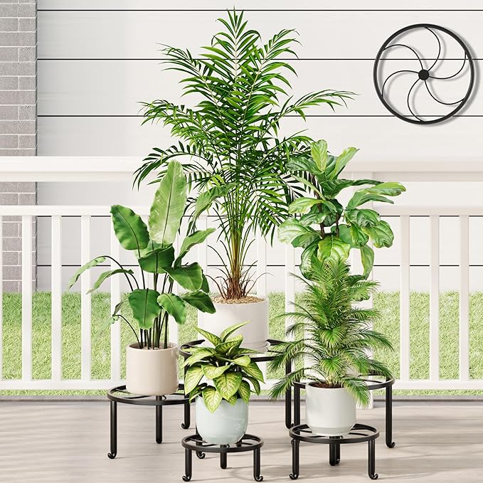 5 Pack Metal Plant Stands Anti-Rust Iron Heavy Duty Potted Holder for Flower Pot Indoor Outdoor Decoration Small Plant Holders for Home Garden