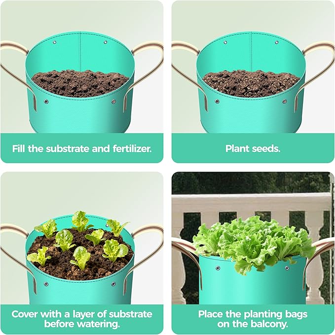 7 Pcs 10 Gallon Grow Bags, PE Garden Grow Bags for Plants with Branch-Binding Holes and Bottom Drain Holes, Ideal for Vegetables, Strawberries and Flowers