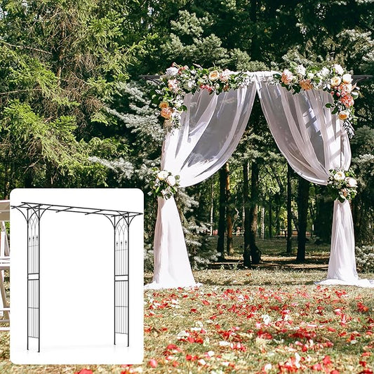 Happygrill 81” Garden Arbor, Metal Arch Archway for Climbing Plants, Outdoor Heavy-Duty Arch Trellis for Wedding Ceremony Party Backyard