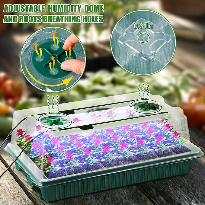 Saillong 2 Pack Seed Starter Tray with Grow Light, 80 Cells Indoor Greenhouse Kit, 360° Full Spectrum LED, Smart Timer, 5 Brightness Levels Indoor Plant Starter Kit for Home Gardeners