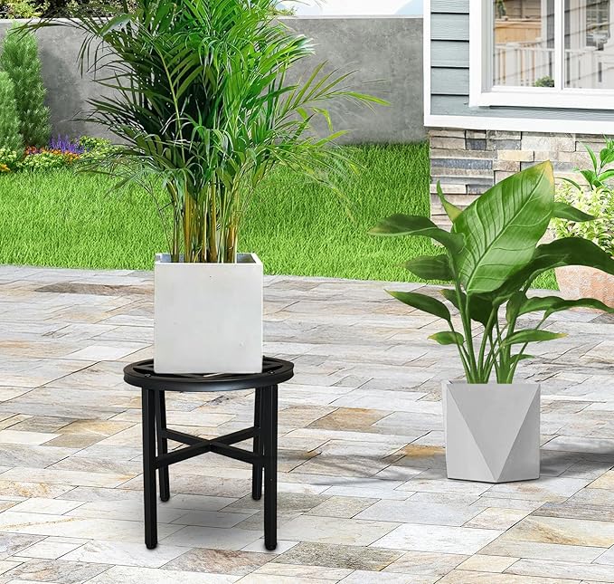 Plant Stand Indoor Outdoor,13 Inch Round Metal Plant Stands Riser,Heavy Duty Wrought Iron Pedestal Holders for Large Flower Pot,Outside Rust-Proof Black Flower Display Shelf for Patio,1-Pack