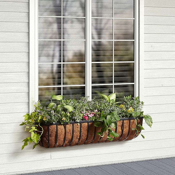 Arcadia Garden Products Hanging Window Basket Metal Trough, 48-inch