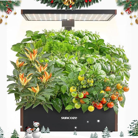 SUNCOZE Hydroponics Growing System Kit, 20 Pods Indoor Herb Garden with 10L Water Tank & Adjustable Height 25", 30W LED Grow Light, LCD Display with Veg/Flower Modes, Pump & Low Water Reminder, Black