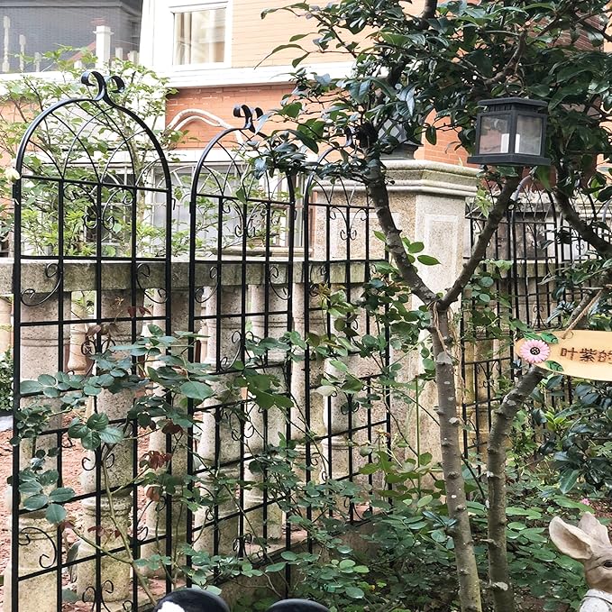 Metal Garden Trellis Garden Fence Rustproof Trellis for Climbing Plants Support Roses Flower Outdoor Lawn (6, Pattern-D)