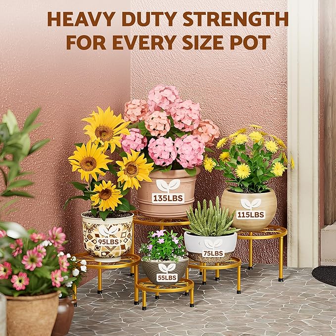 5 Pack Small Potted Plant Stands,Metal Plant Stand for Outdoor Indoor Plants,Heavy Duty Flower Pot Stands for Multiple Plants,Decoration Display Racks for Patio Garden(GoldS)